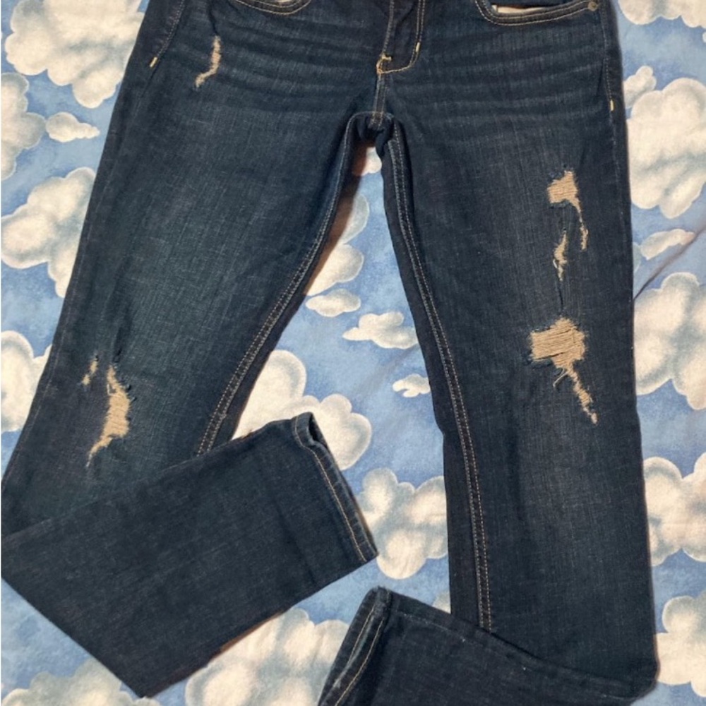 Hollister Women's Dark Blue Distressed Skinny Jeans 27x29
